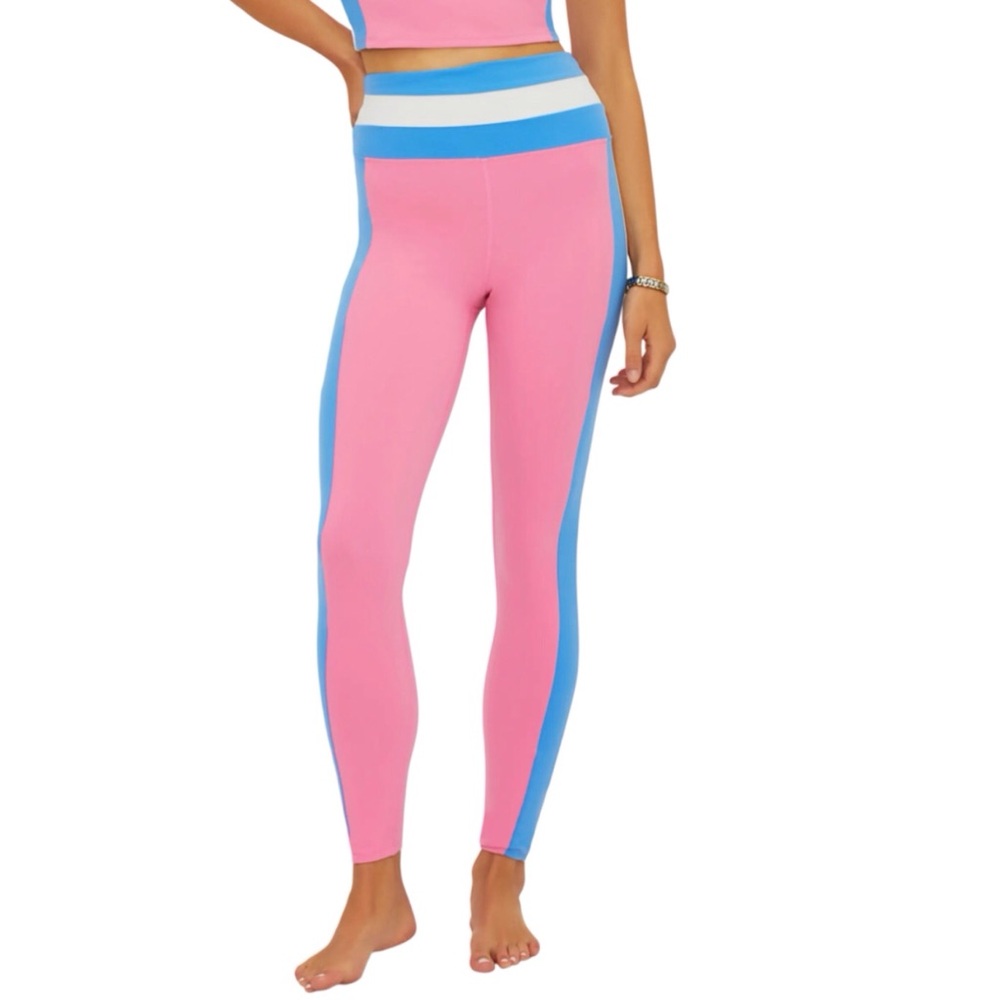 Beach Riot Mariella Color Block Leggings Pink Blue White Athleisure Yoga Medium